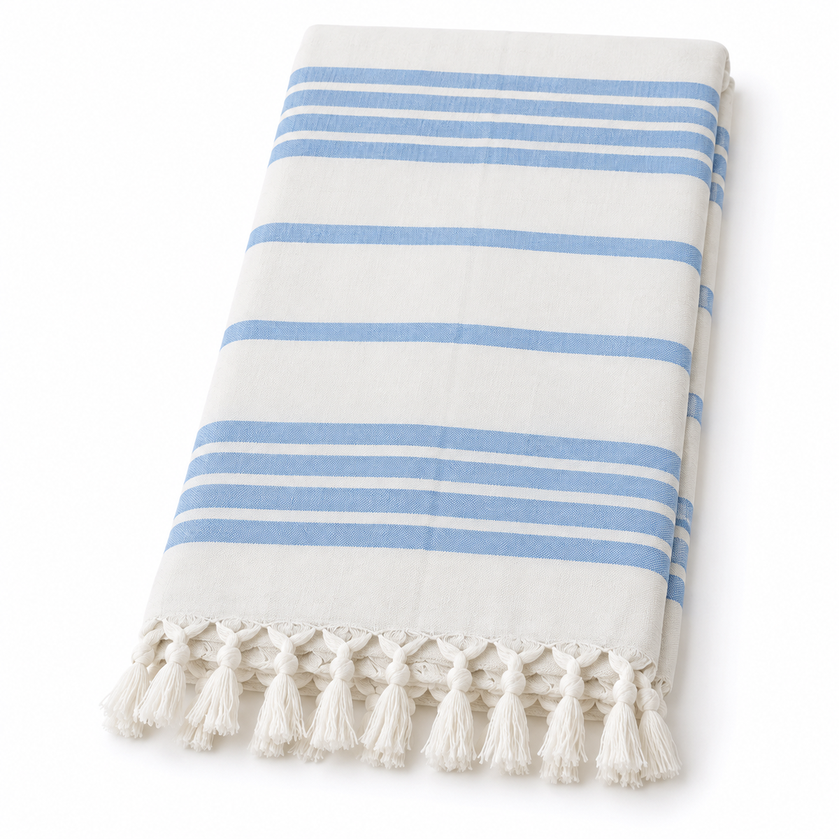 100% Cotton Striped Peshtemal – White & Pale Blue