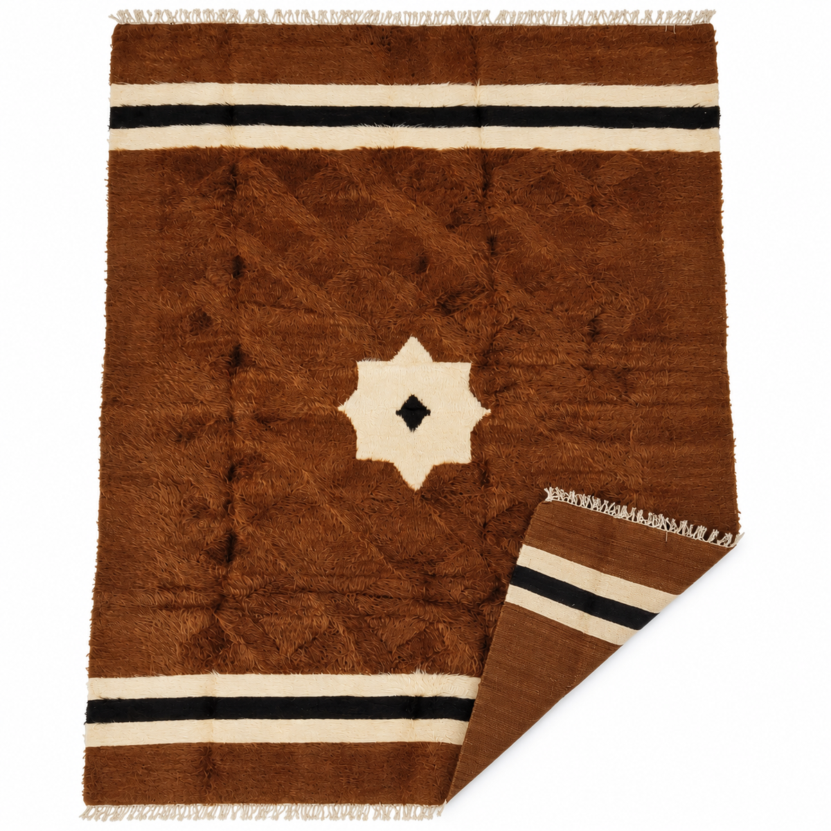 Handwoven 100% Mohair Goat Wool Blanket – Chestnut, Ivory & Black