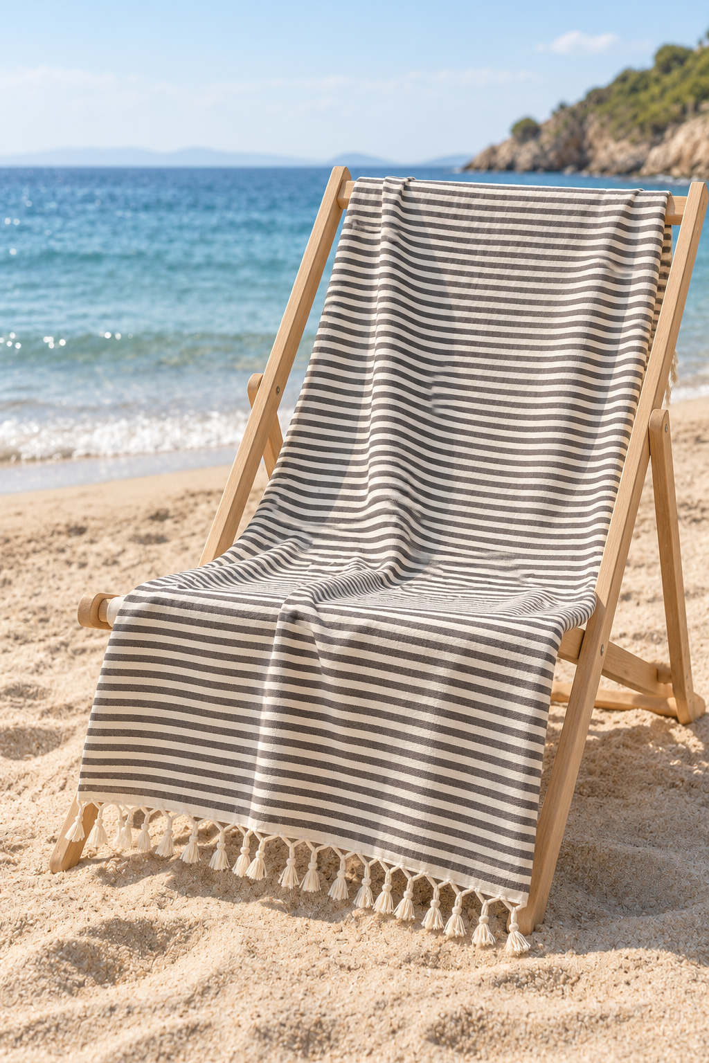 Charcoal Gray Striped 100% Cotton Turkish Peshtemal