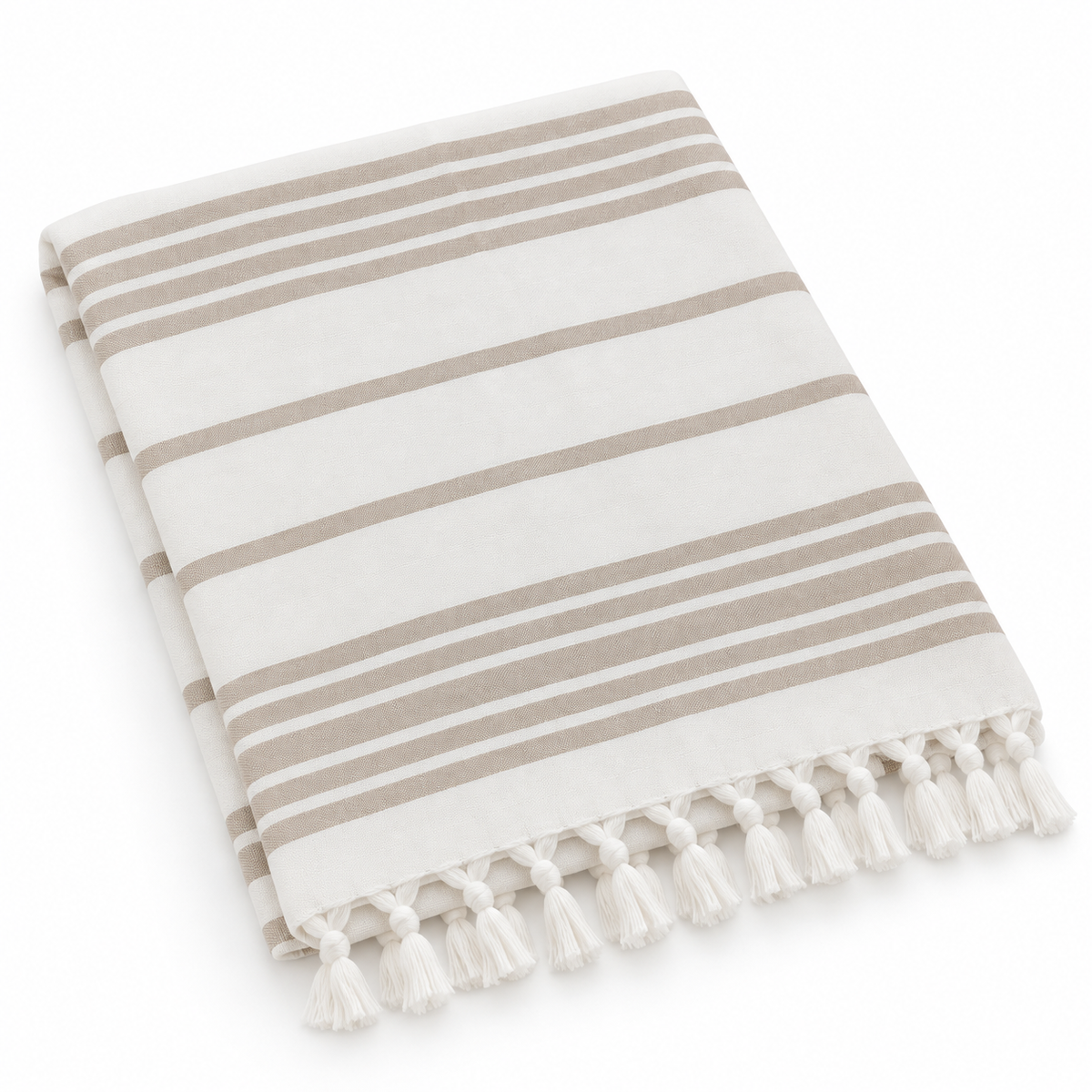 100% Cotton Striped Peshtemal – Ivory & Taupe