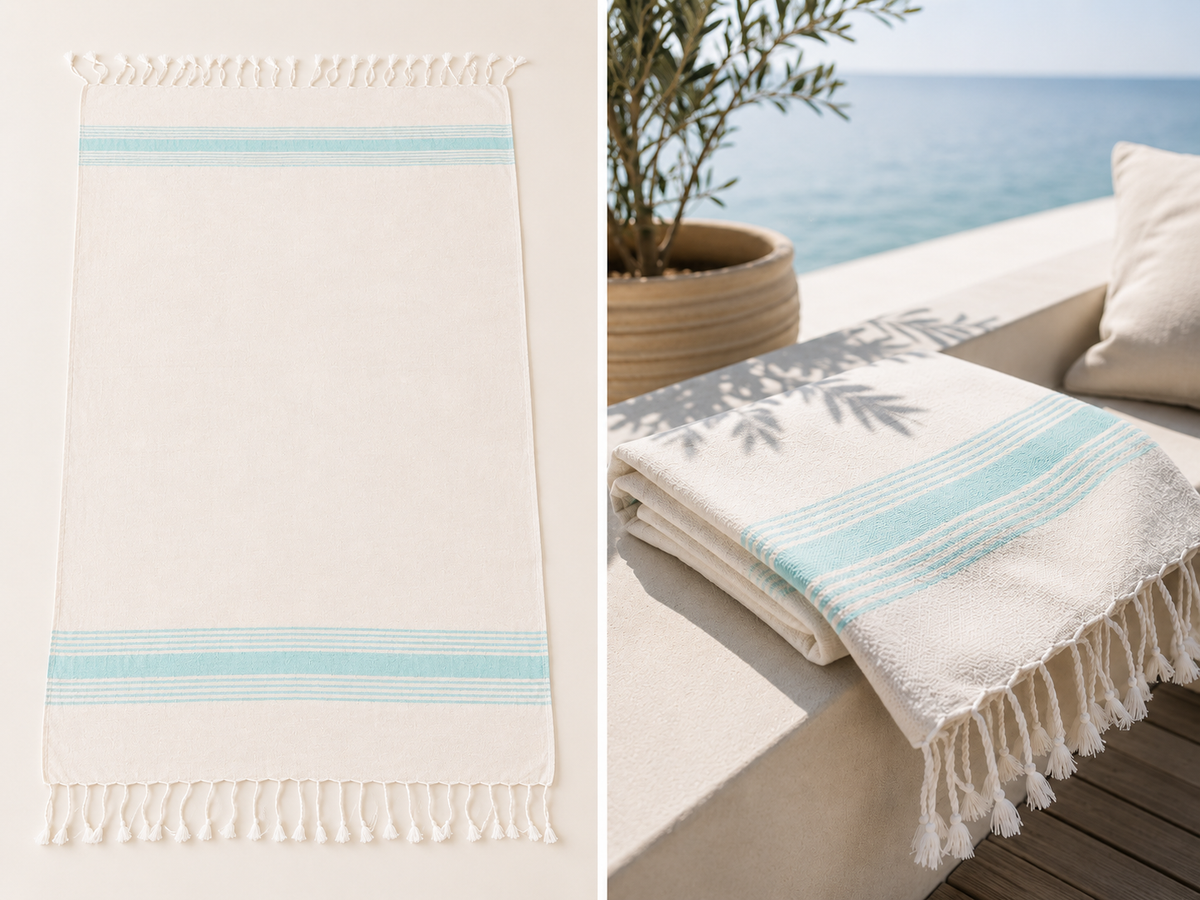 ZELISH Bamboo Cotton Peshtemal – Soft Aqua | 100x185 cm