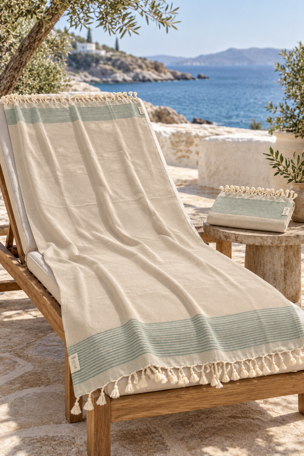 Beige 100% Cotton Peshtemal Set with Matching Head Towel