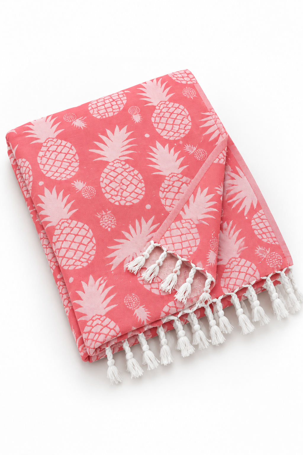 100% Cotton Pineapple Print Peshtemal – Coral Pink & White