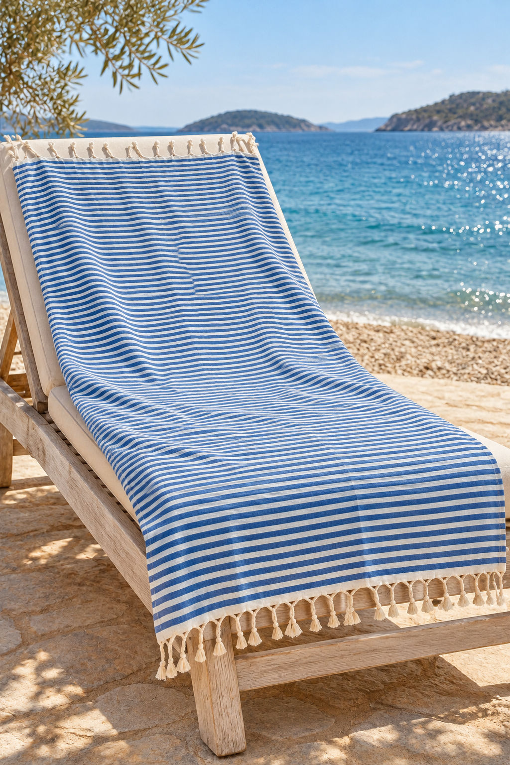 Blue & White Striped 100% Cotton Turkish Peshtemal