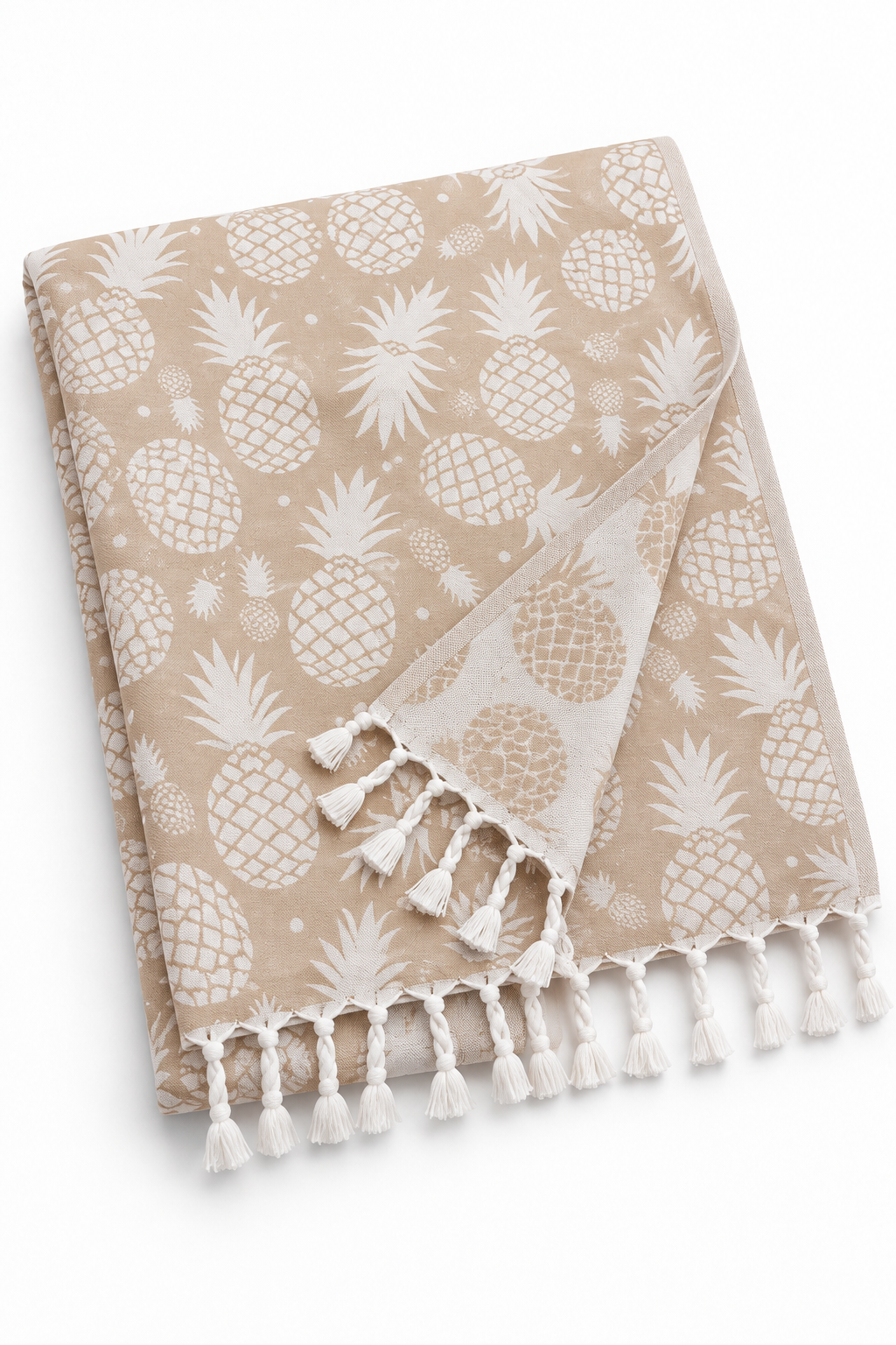 100% Cotton Pineapple Print Peshtemal – Beige & White