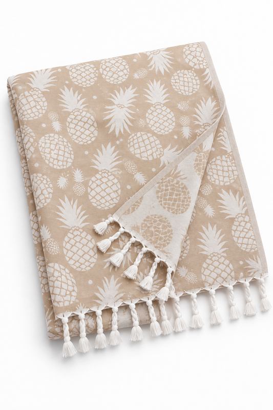 100% Cotton Pineapple Print Peshtemal – Beige & White