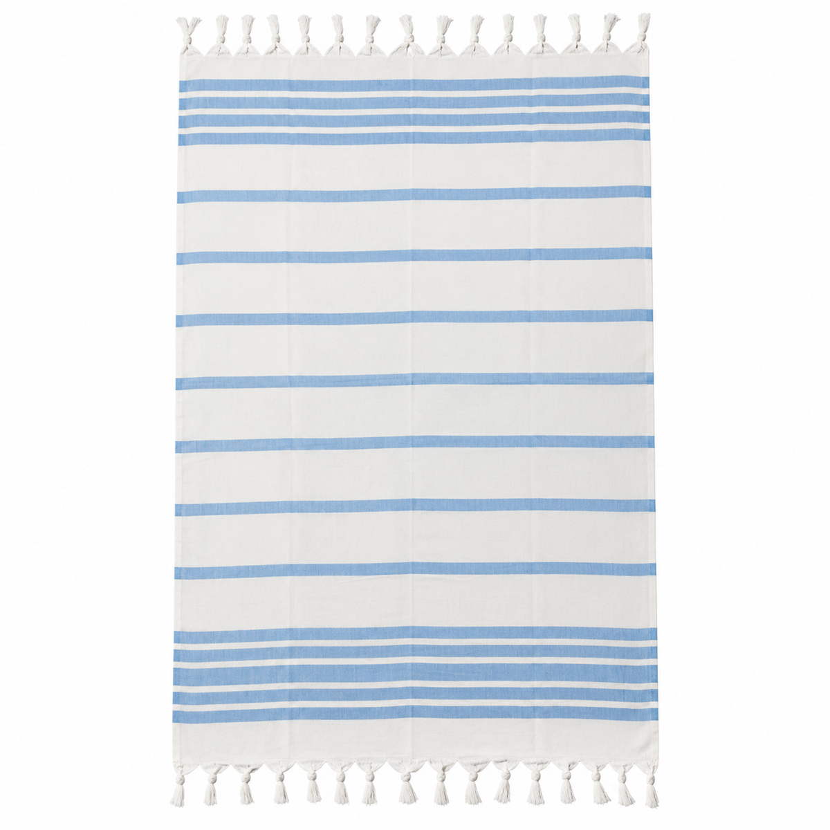 100% Cotton Striped Peshtemal – White & Pale Blue