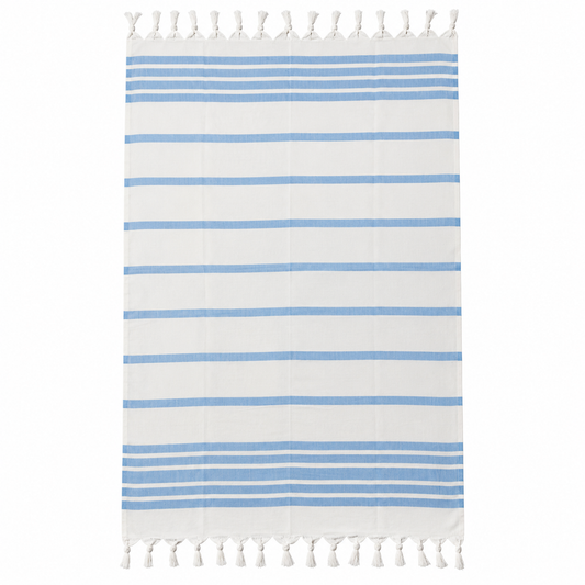 100% Cotton Striped Peshtemal – White & Pale Blue