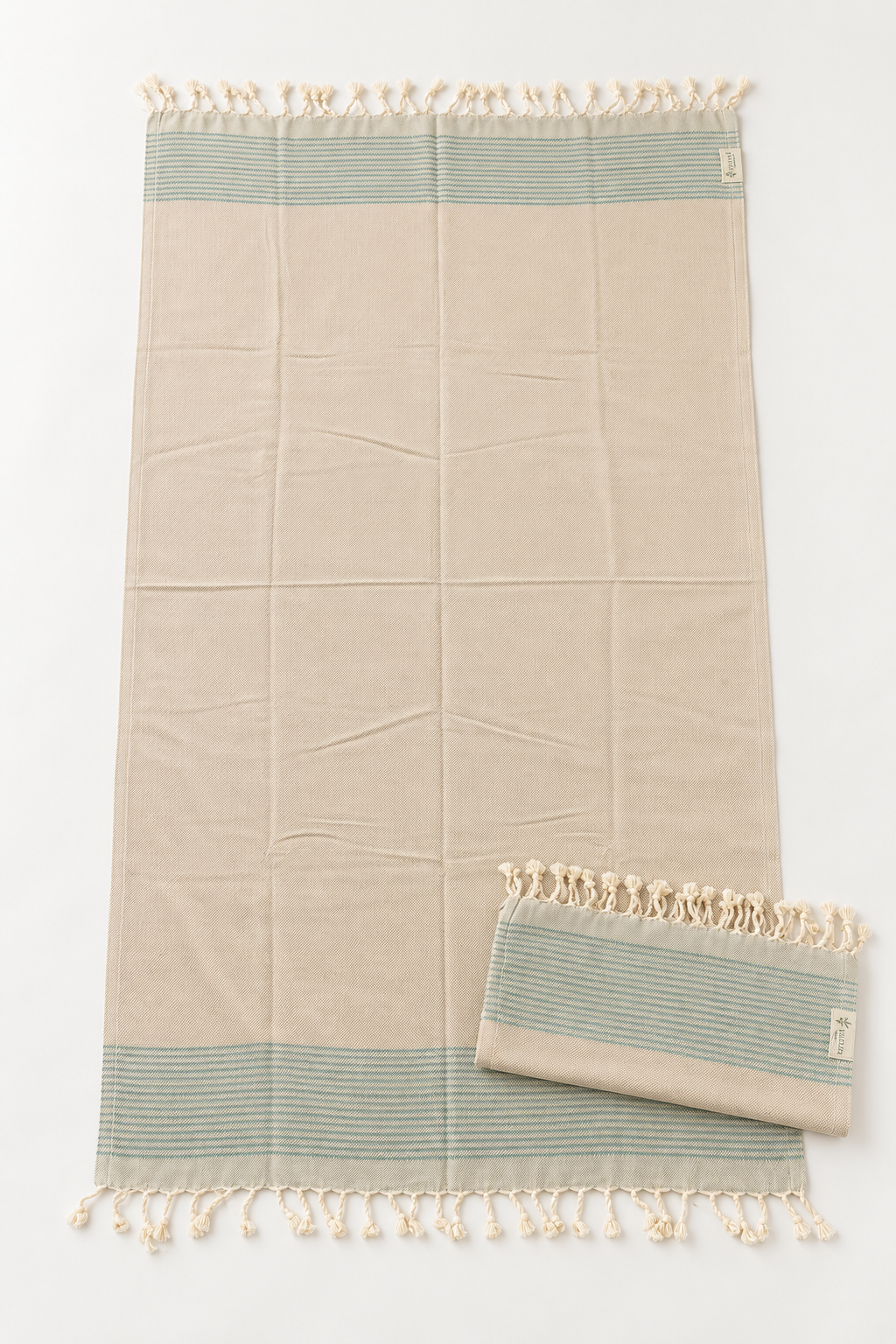 Beige 100% Cotton Peshtemal Set with Matching Head Towel