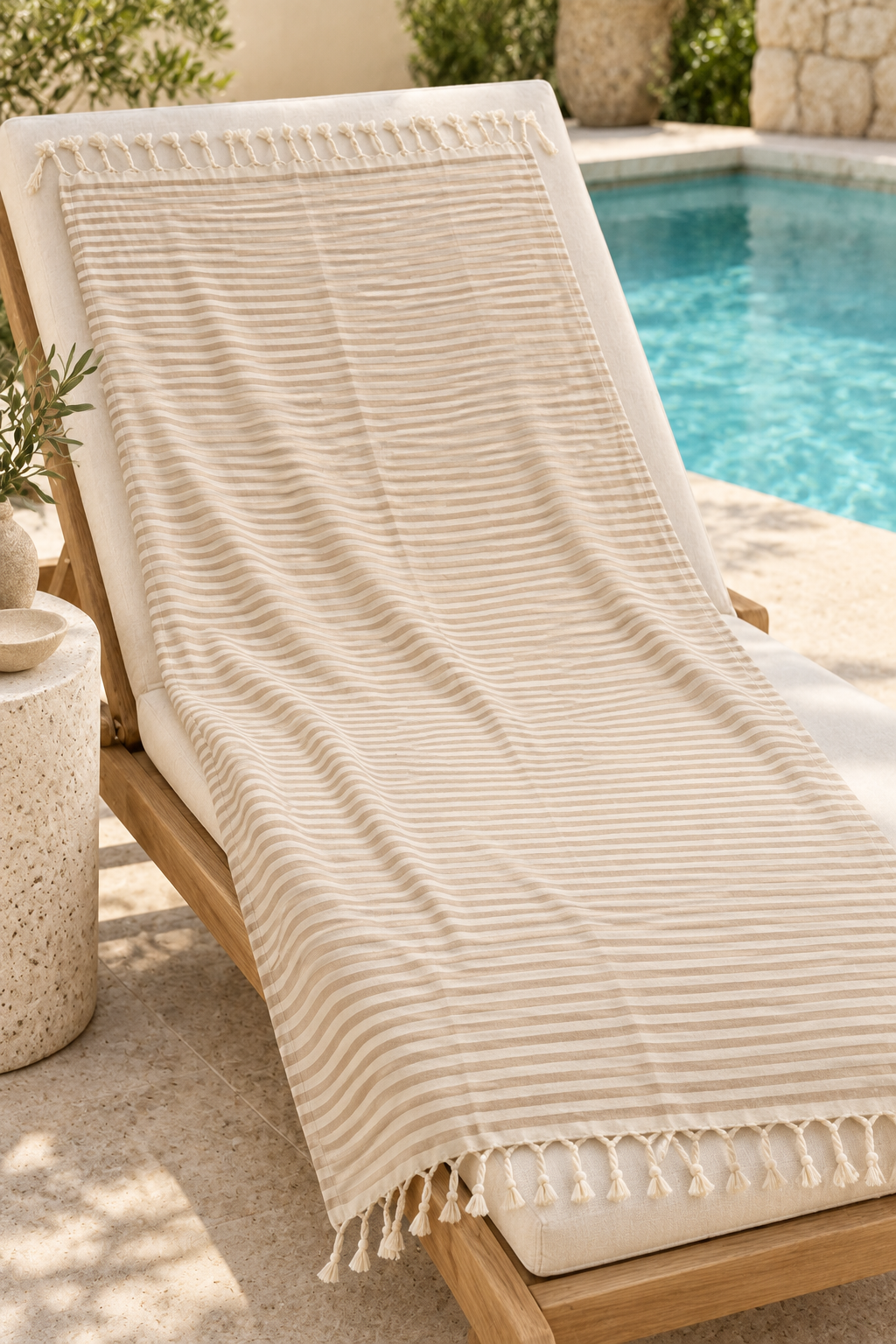 Beige Striped 100% Cotton Turkish Peshtemal