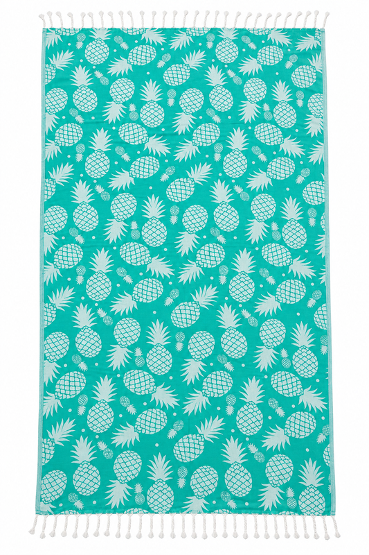 100% Cotton Pineapple Print Peshtemal – Turquoise & White