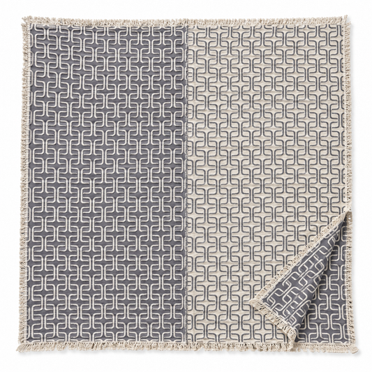 100% Cotton Reversible Quilt Blanket – Charcoal & Ivory Geometric, 96 × 100 cm