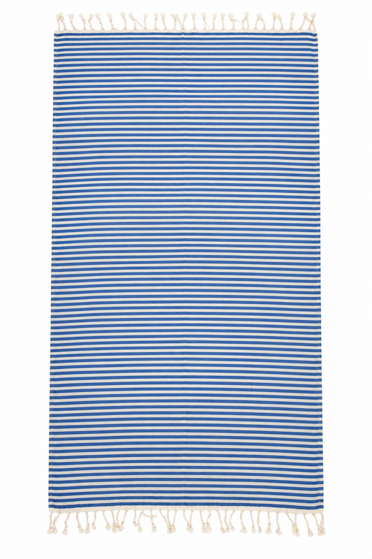 Blue & White Striped 100% Cotton Turkish Peshtemal