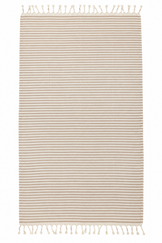 Beige Striped 100% Cotton Turkish Peshtemal