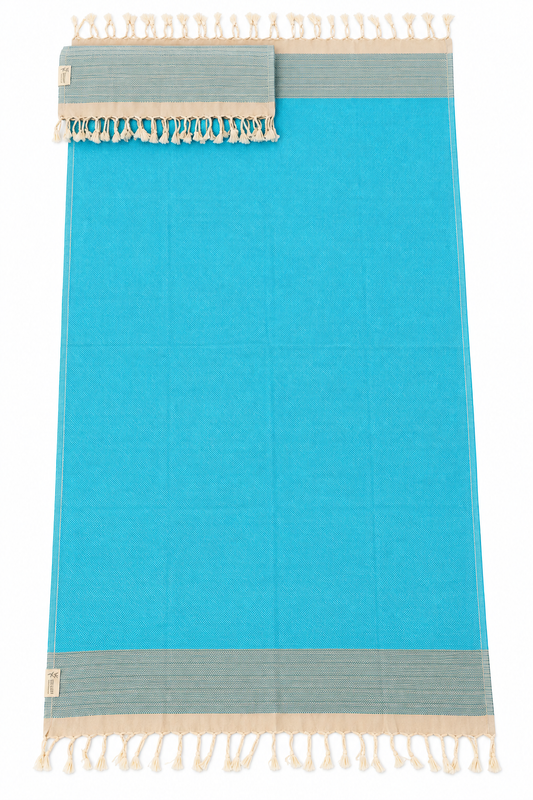 Turquoise 100% Cotton Peshtemal Set with Matching Head Towel