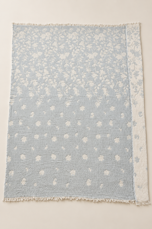 Sage Green Floral Cotton Bedspread with Fiber Filling