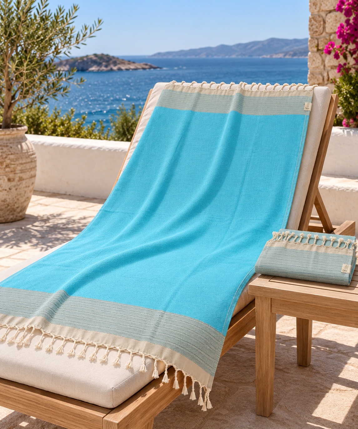 Turquoise 100% Cotton Peshtemal Set with Matching Head Towel