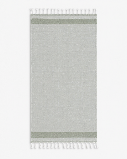 ZELISH Traditional Loom-Woven 100% Cotton Peshtemal – Sage Green | 95×180 cm