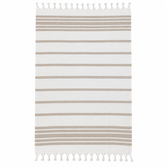 100% Cotton Striped Peshtemal – Ivory & Taupe