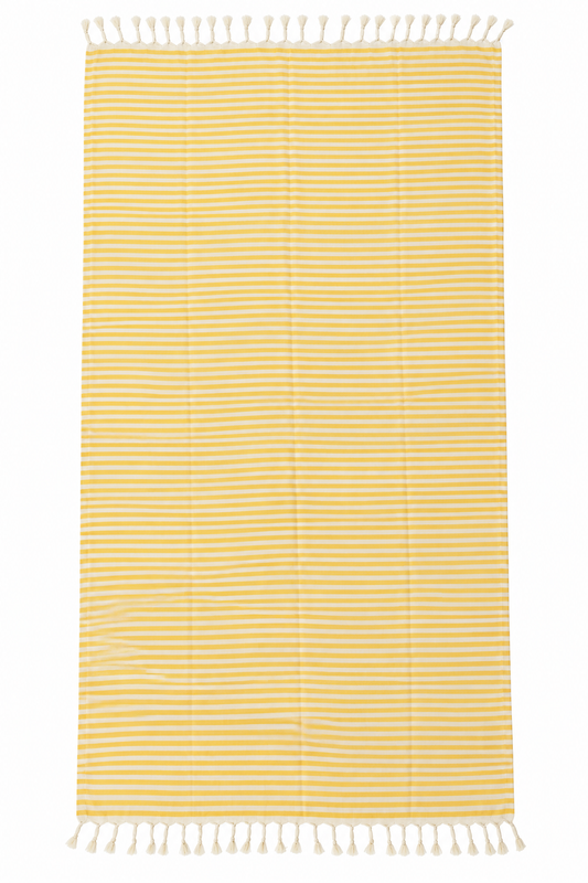 Yellow & White Striped 100% Cotton Turkish Peshtemal