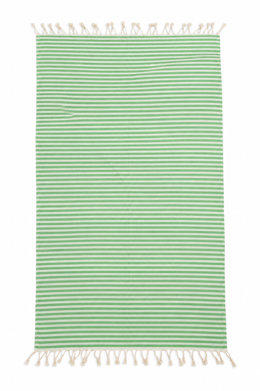 Green & White Striped 100% Cotton Turkish Peshtemal