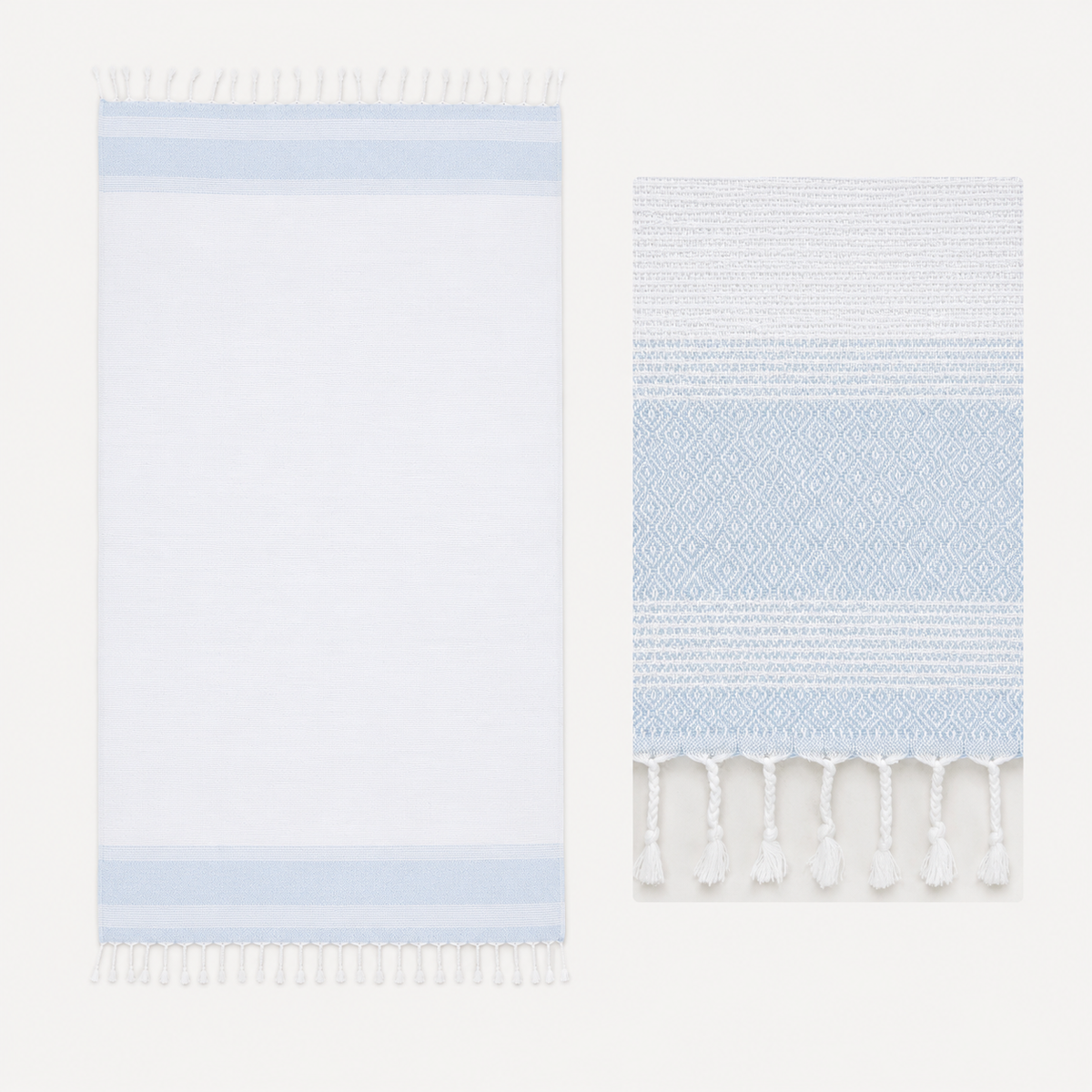 ZELISH Traditional Loom-Woven 100% Cotton Peshtemal – Soft Blue | 95×180 cm