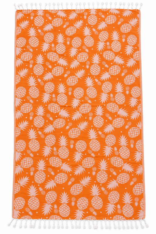 100% Cotton Pineapple Print Peshtemal – Orange & White