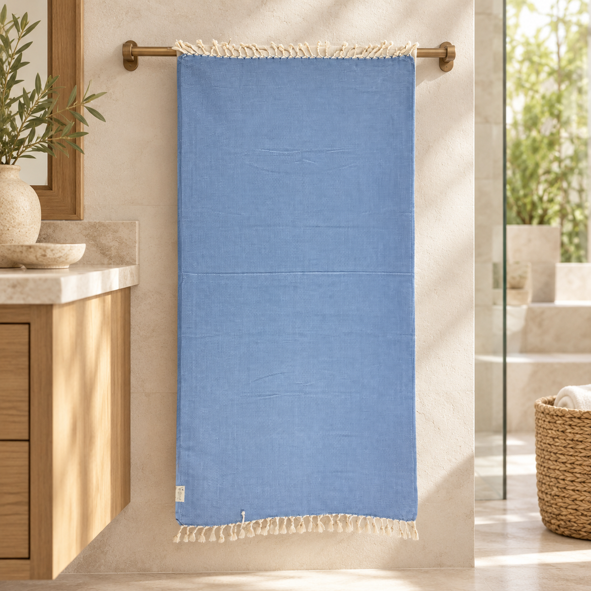 Blue 100% Cotton Turkısh peshtemal