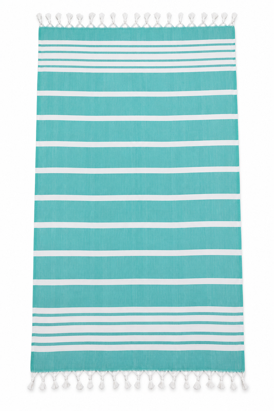 100% Cotton Striped Peshtemal – Turquoise & White