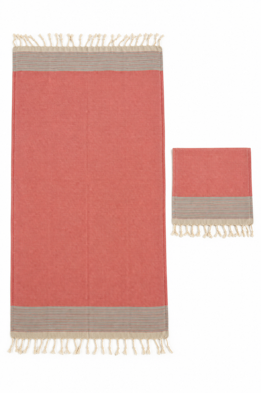 Coral 100% Cotton Peshtemal Set with Matching Head Towel