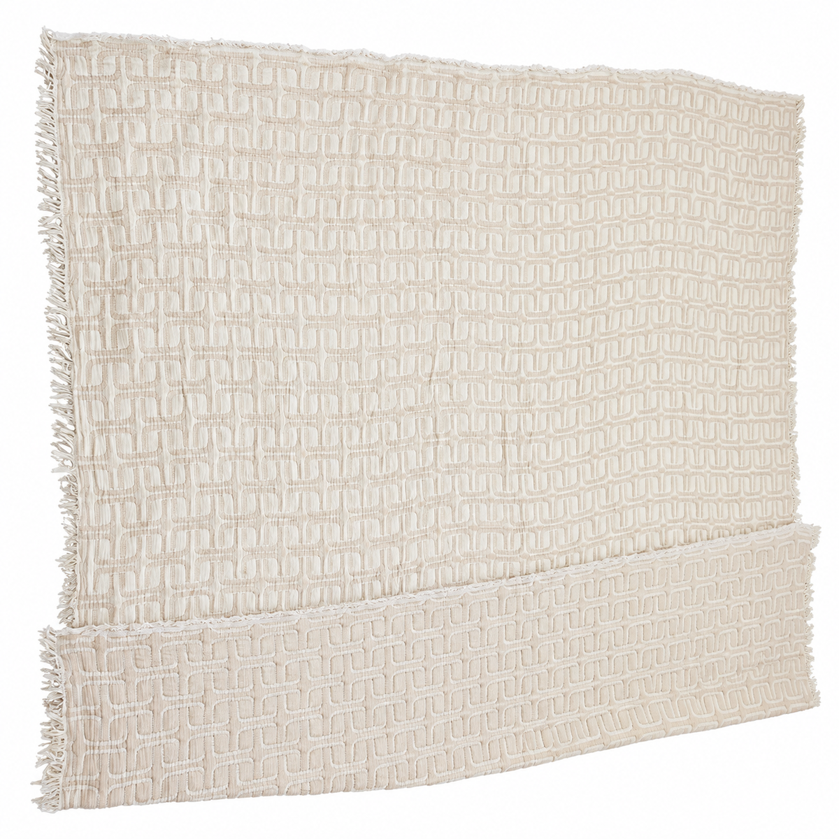 100% Cotton Geometric Quilt Blanket – Ivory & Beige, 90 × 100 cm