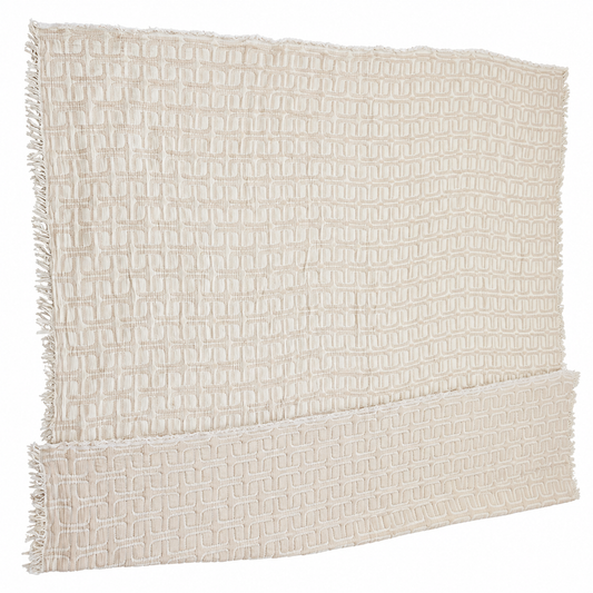 100% Cotton Geometric Quilt Blanket – Ivory & Beige, 90 × 100 cm