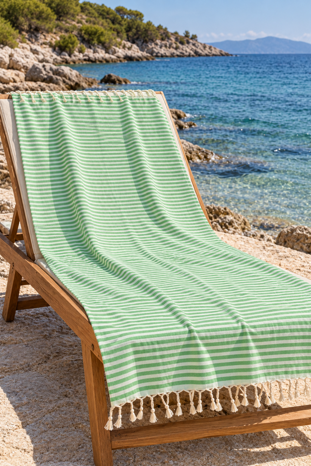 Green & White Striped 100% Cotton Turkish Peshtemal