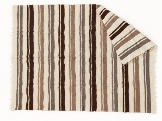 Handwoven 100% Mohair Goat Wool Blanket – Brown & Ivory Stripes